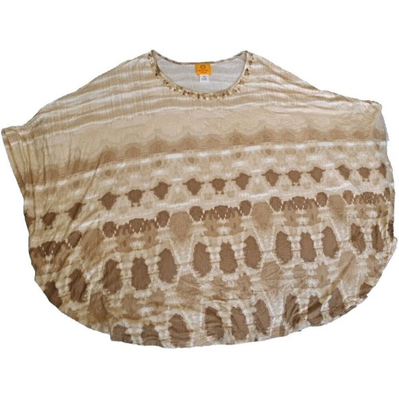 Ruby Road Women's 2X Multicolor Poncho Bat Wing Top Beaded Neckline - Picture 2 of 7